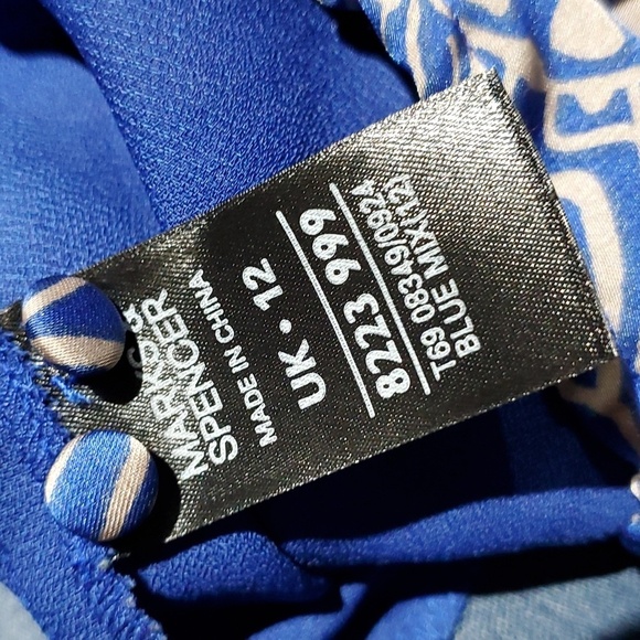 BLUE MIX BLOUSE MARKS & SPENCER LIMITED COLLECTION SIZE 12 INTERIOR LINED PLEATS - Picture 11 of 12